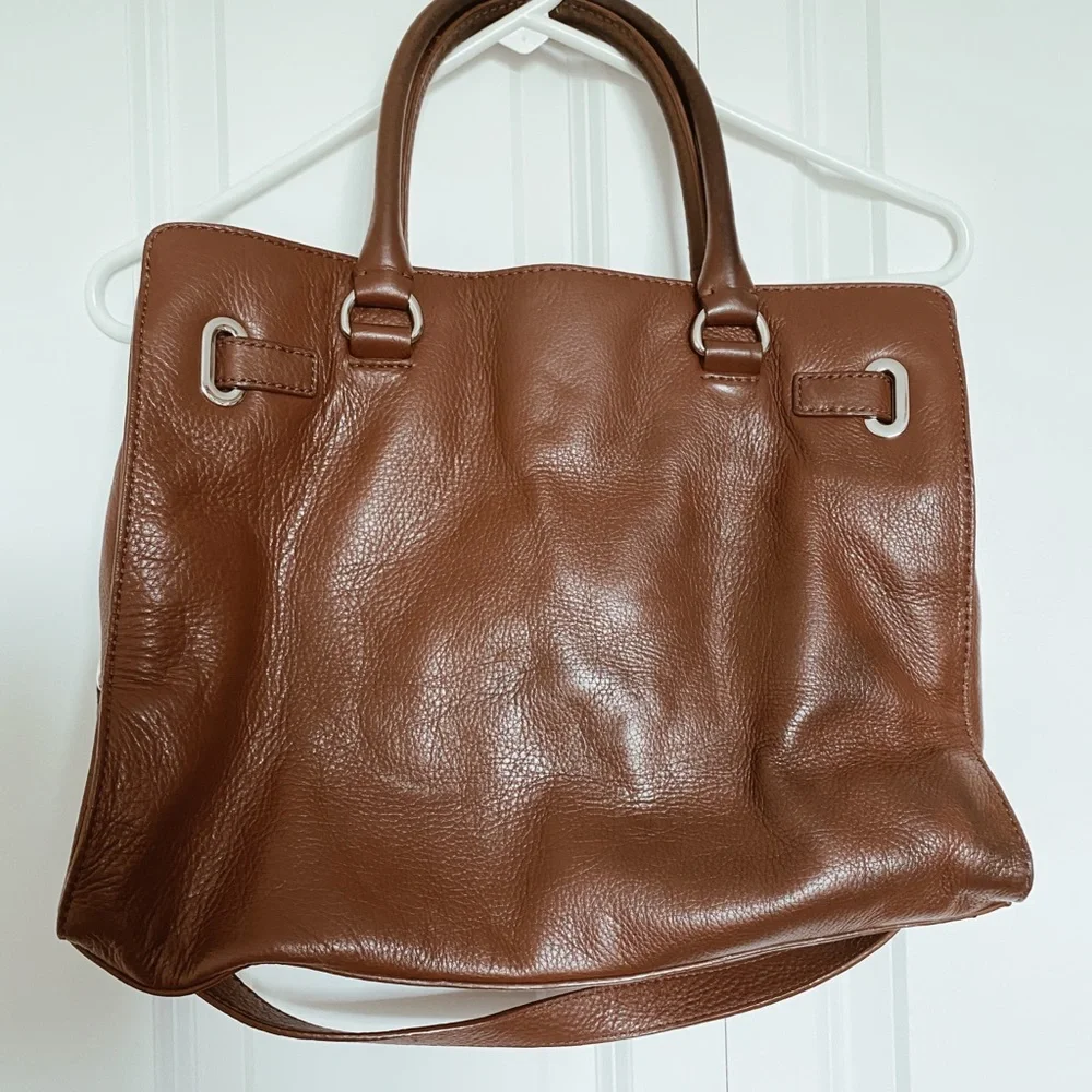 Michael Kors Brown Soft Leather Satchel Purse Medium Size Silver Hardware